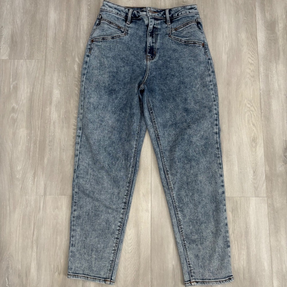 Cello High Rise Acid Wash Mom Jeans Blue Tapered Ankle Seam Back Women's 9